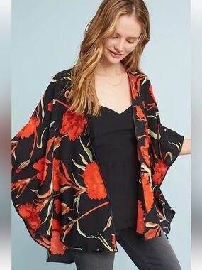 NWOT retail $79 size All #Anthropologie Black Floral Open-Front Kimono